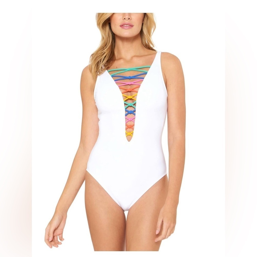 New Bleu Rod Beattie Womens Swimwear One-Piece Strappy White size 12